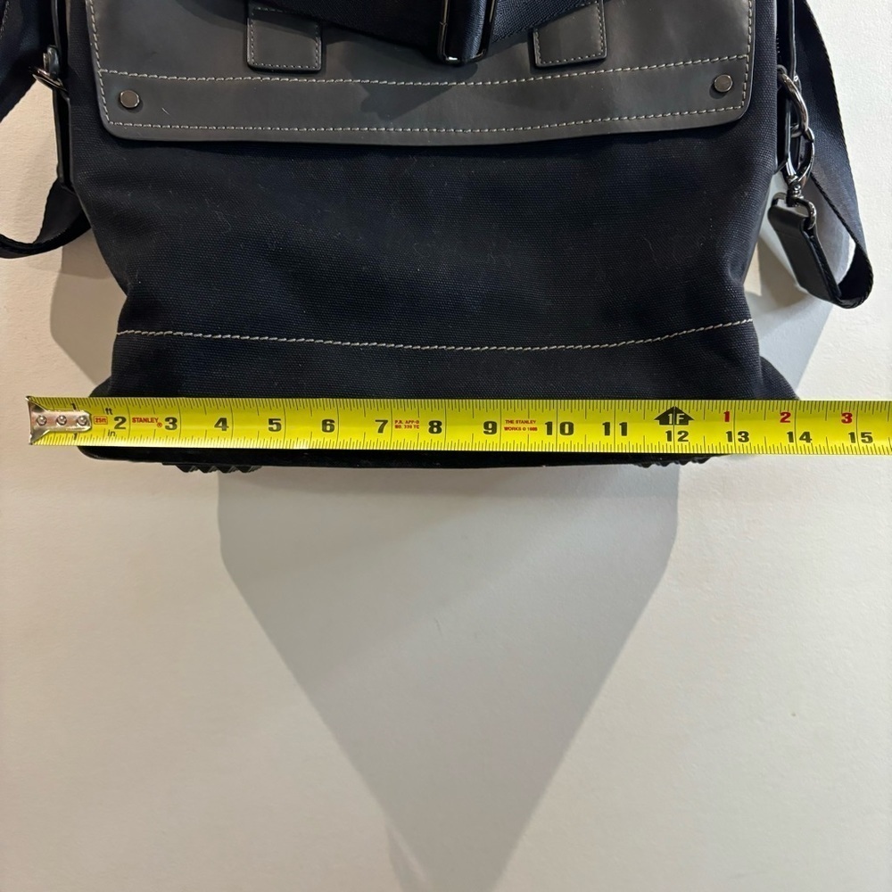 DANIER Canvas and Leather Multiple Pockets Shoulder Strap Laptop Messenger Bag - Picture 3 of 12